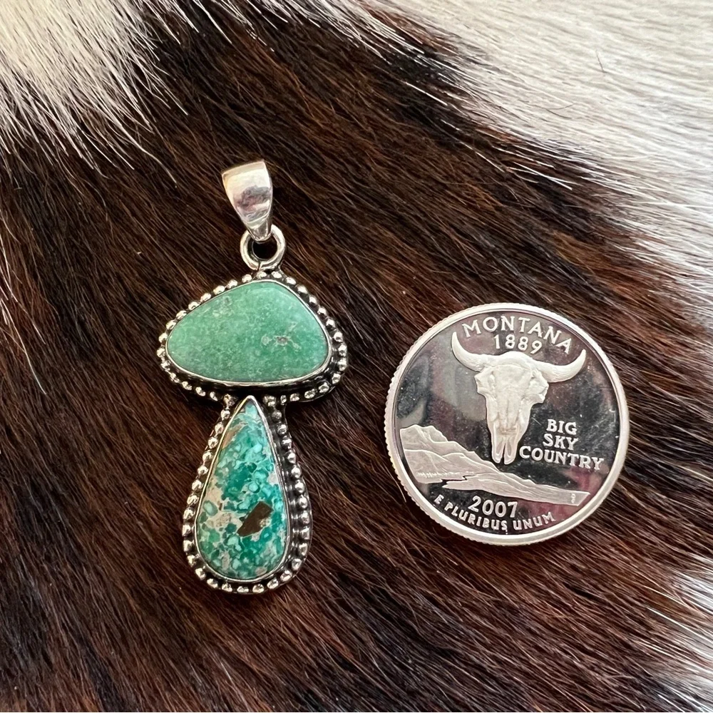❤️ White Water Turquoise Sterling Navajo 2 Stone Pendant 1.69” L - 6.2 Gram - Picture 4 of 12